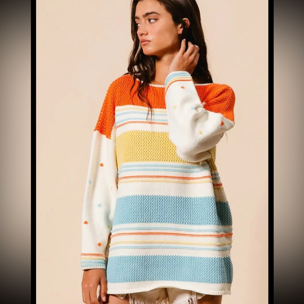 CROCHET STRIPE SWEATER TOP - Picture 5 of 7